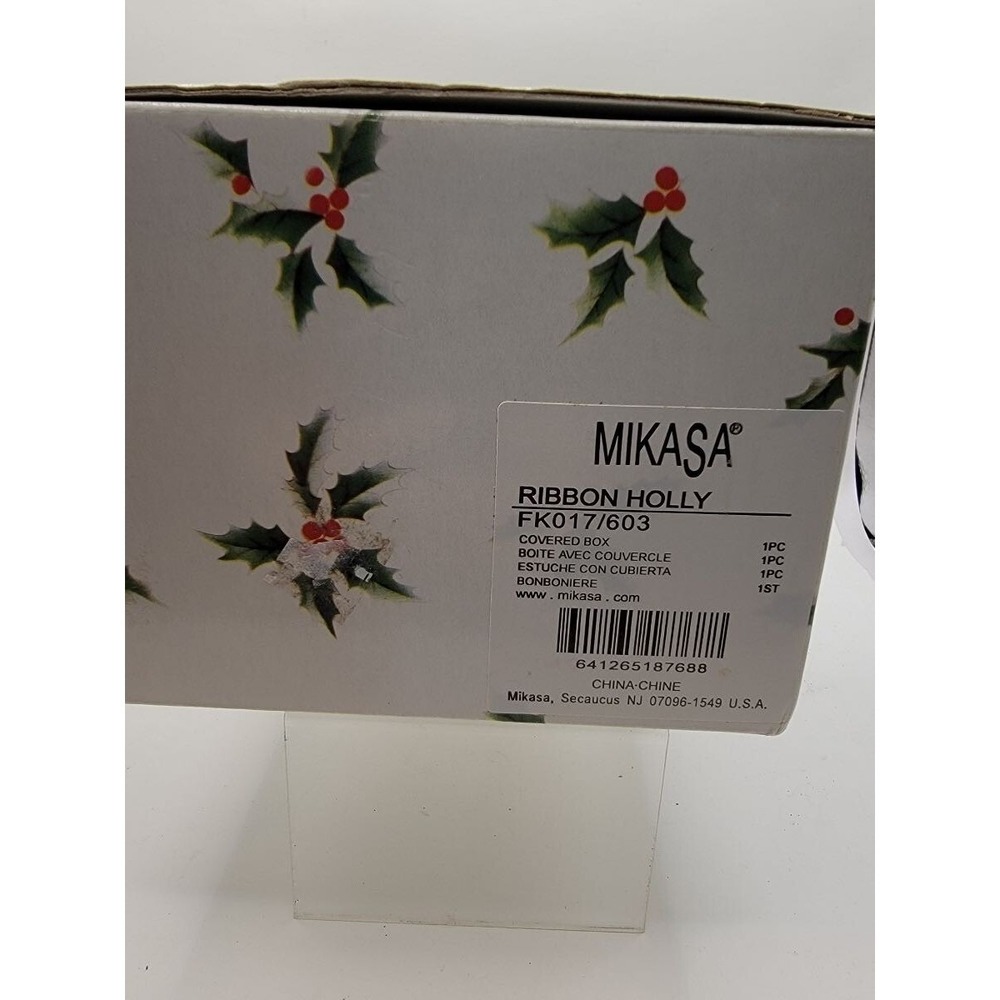 Mikasa Snowman Trio Figure Ribbon Holly Trinket Box‎  Lid Porcelain FK017 W/Box - Picture 7 of 9